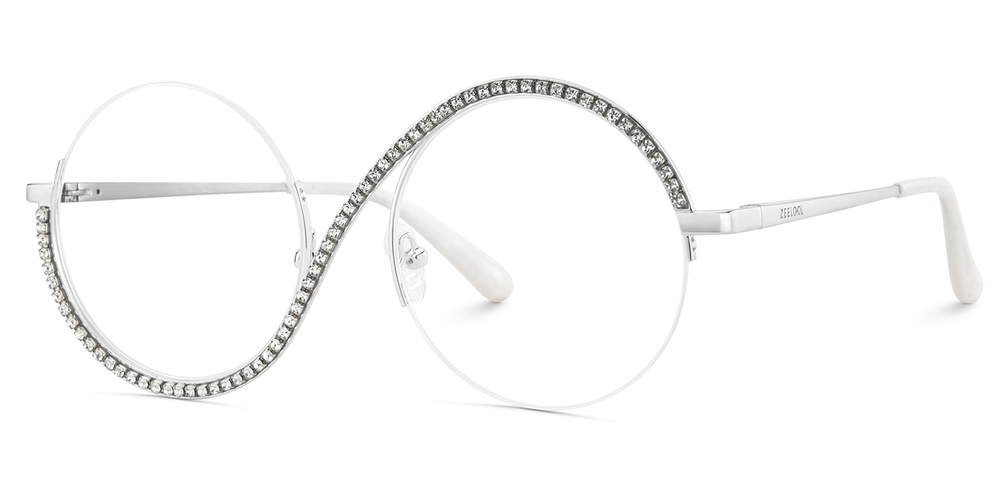 Kelly Eyewear Round Silver Metal Circle Half Bling Glasses
