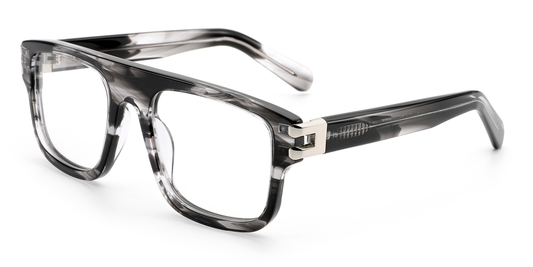 Gray eyeglasses on a white background
