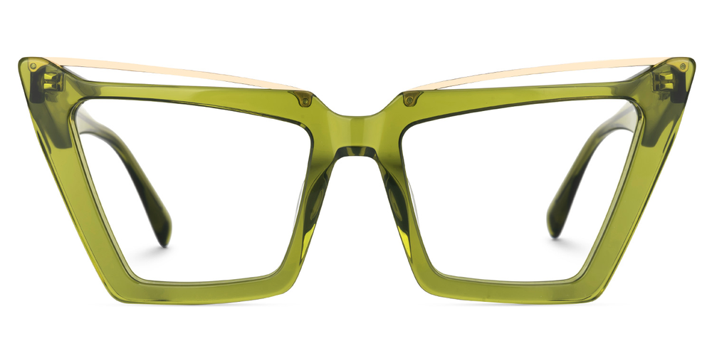 Green cat-eye glasses on a white background