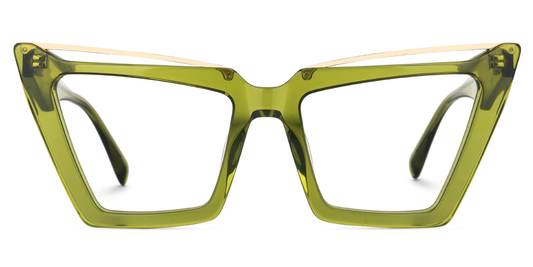 Green cat-eye glasses on a white background
