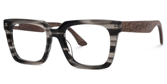 Pair of eyeglasses with a tortoiseshell frame on a white background