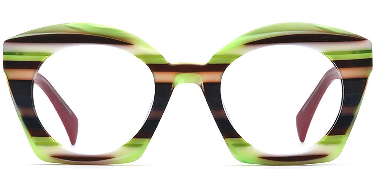 Green and brown striped glasses on a white background