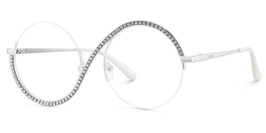 Kelly Eyewear Round Silver Metal Circle Half Bling Glasses