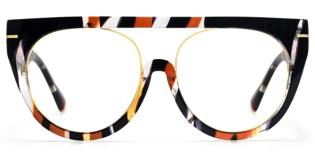 Eyeglasses with a colorful striped frame on a white background
