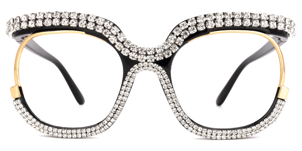 Kelly Eyewear Round Black/Gold w Rhinestones