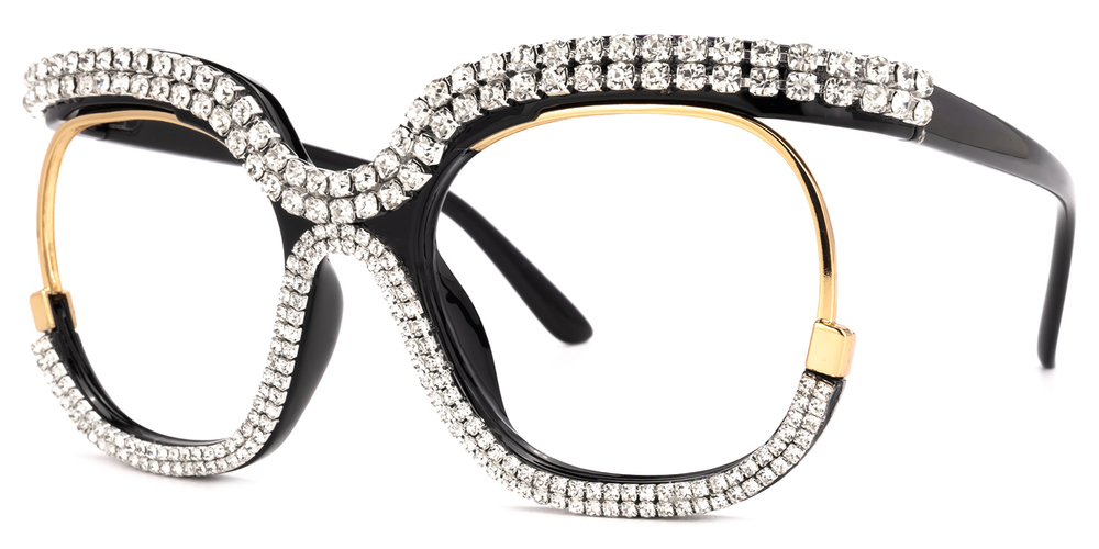Kelly Eyewear Round Black/Gold w Rhinestones